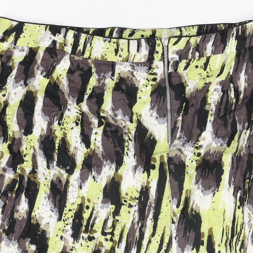 Marks and Spencer Womens Multicoloured Geometric Cotton Mini Skirt Size 14 Zip