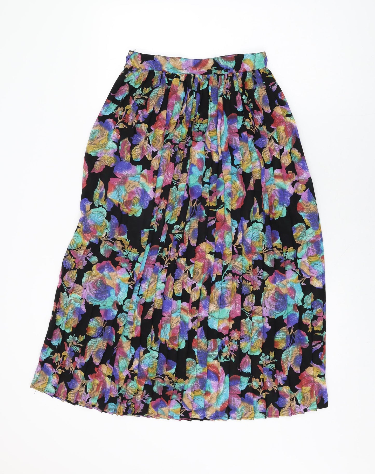 Wallis Womens Black Floral Polyester Swing Skirt Size 10 Zip