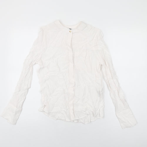 Marks and Spencer Womens White Viscose Basic Button-Up Size 6 Round Neck