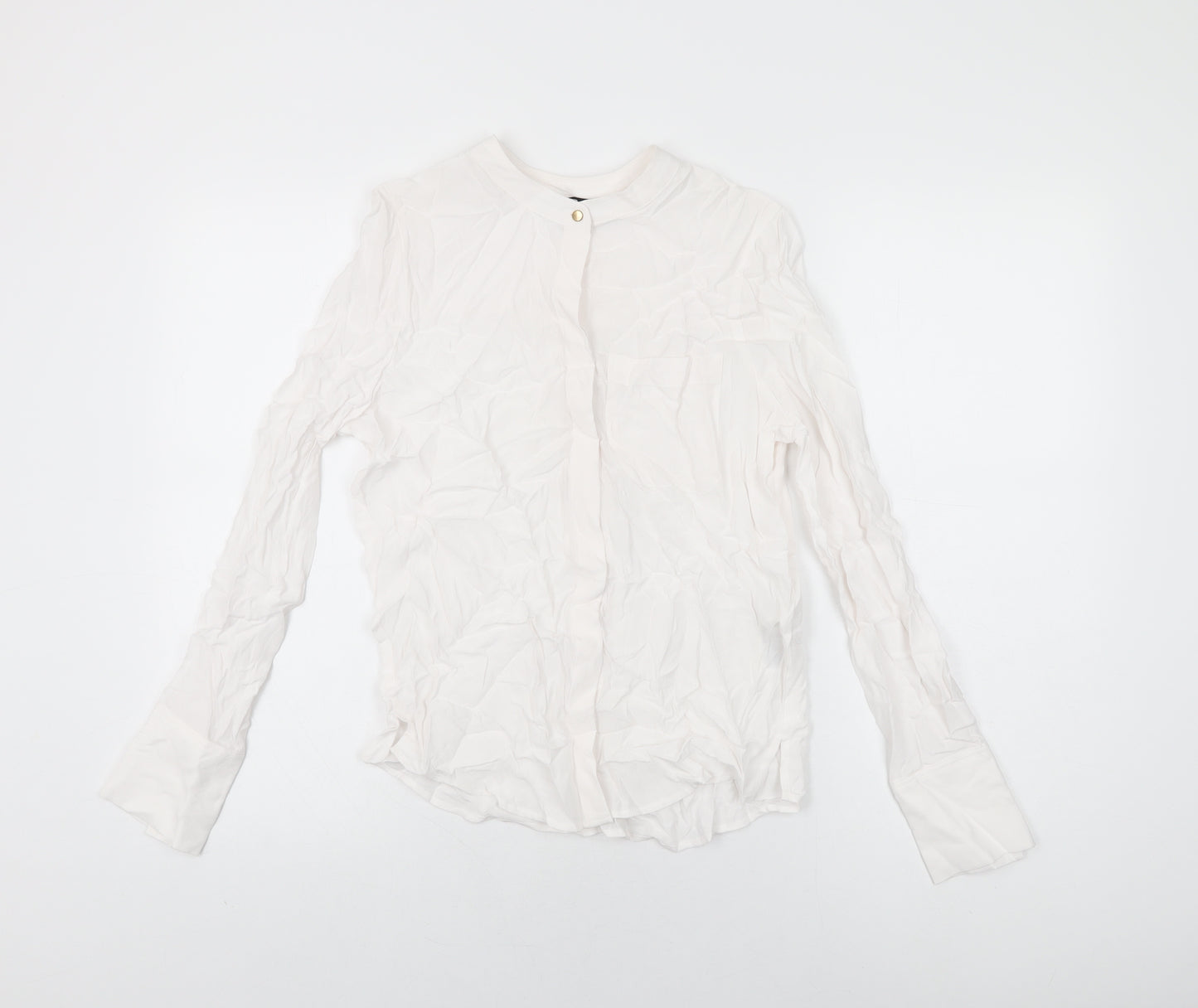Marks and Spencer Womens White Viscose Basic Button-Up Size 6 Round Neck
