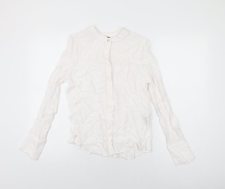 Marks and Spencer Womens White Viscose Basic Button-Up Size 6 Round Neck