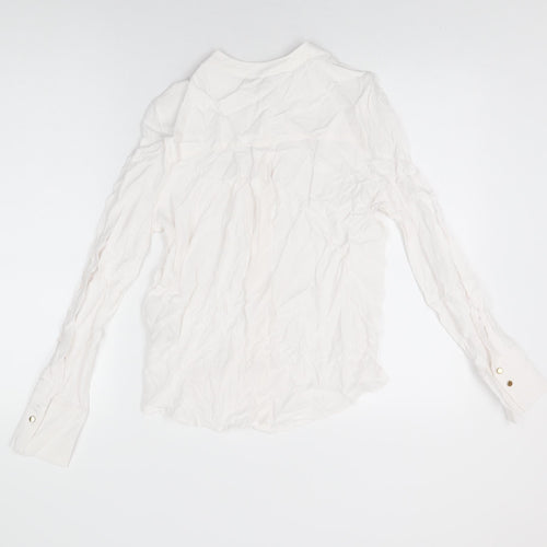 Marks and Spencer Womens White Viscose Basic Button-Up Size 6 Round Neck