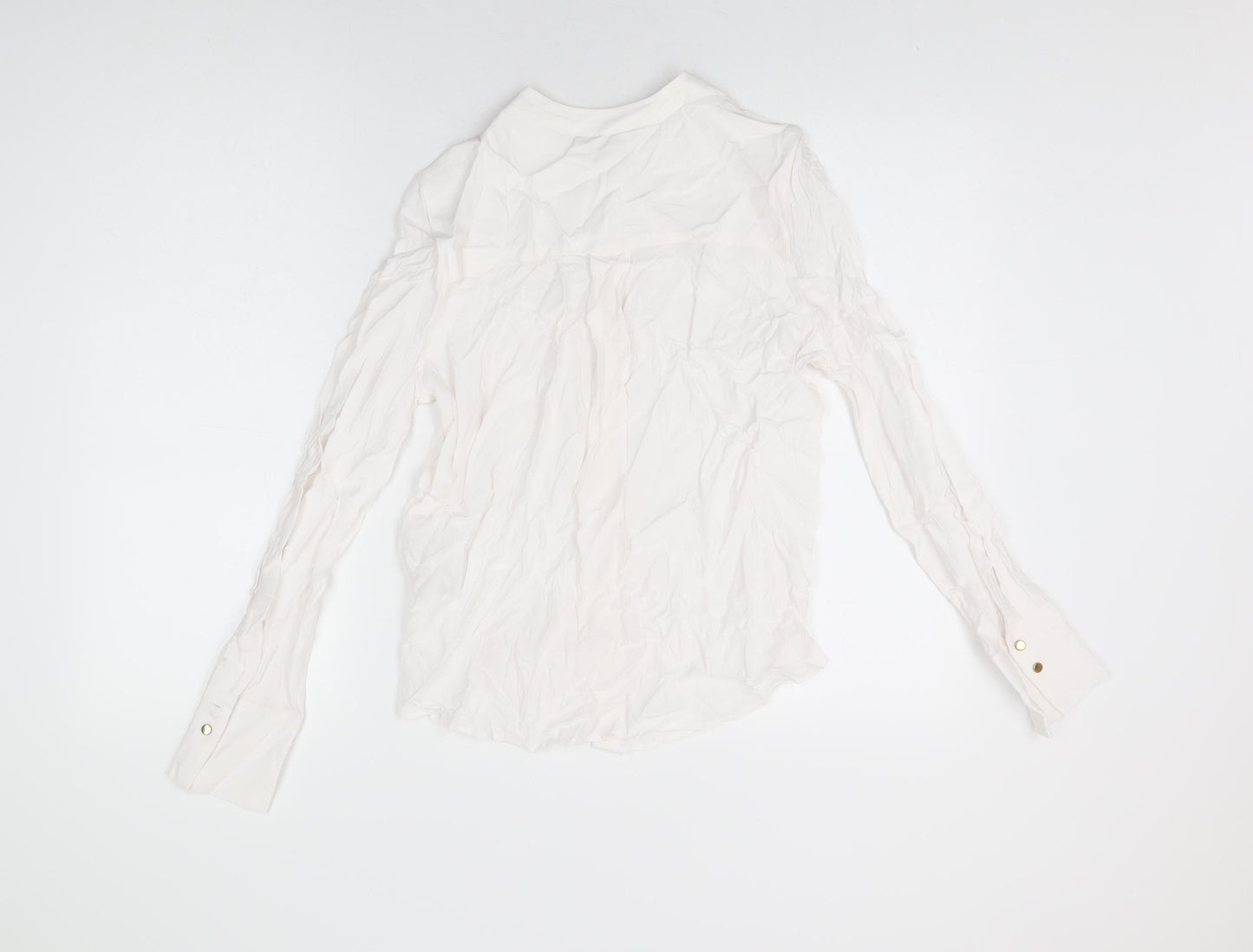 Marks and Spencer Womens White Viscose Basic Button-Up Size 6 Round Neck