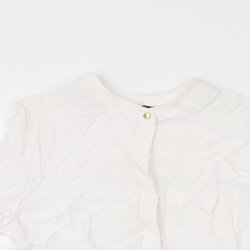 Marks and Spencer Womens White Viscose Basic Button-Up Size 6 Round Neck