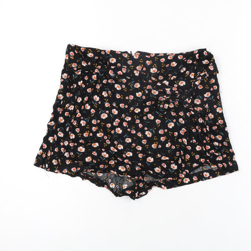 Pull&Bear Womens Black Floral Viscose Basic Shorts Size M L3 in Regular Zip