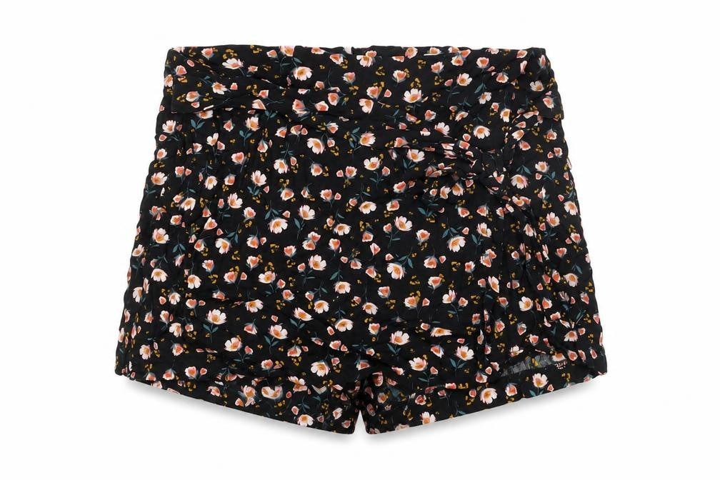 Pull&Bear Womens Black Floral Viscose Basic Shorts Size M L3 in Regular Zip