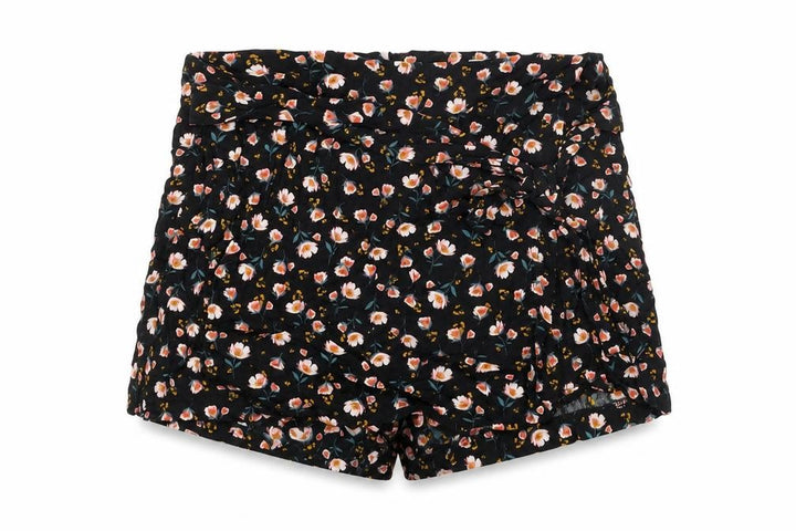 Pull&Bear Womens Black Floral Viscose Basic Shorts Size M L3 in Regular Zip