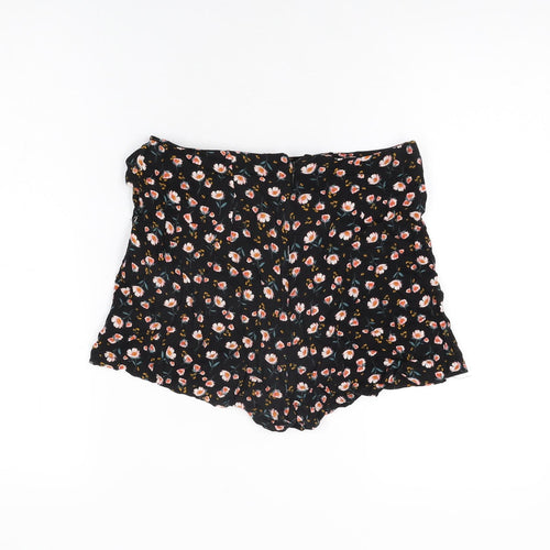 Pull&Bear Womens Black Floral Viscose Basic Shorts Size M L3 in Regular Zip