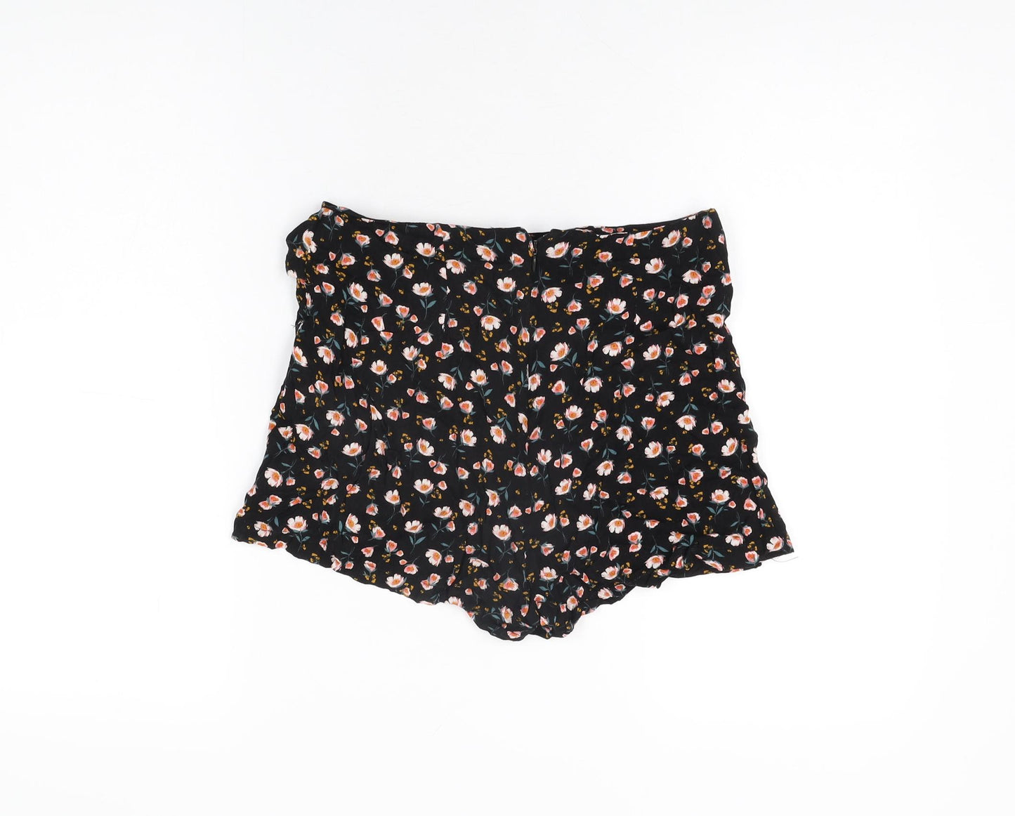 Pull&Bear Womens Black Floral Viscose Basic Shorts Size M L3 in Regular Zip