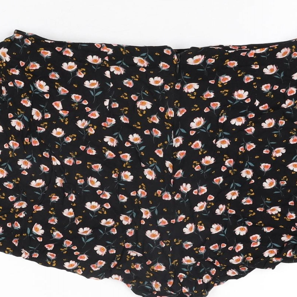 Pull&Bear Womens Black Floral Viscose Basic Shorts Size M L3 in Regular Zip