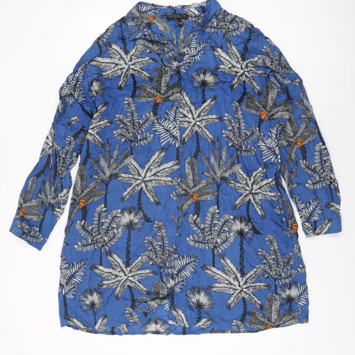 NEXT Womens Blue Floral Modal Basic Button-Up Size L Collared