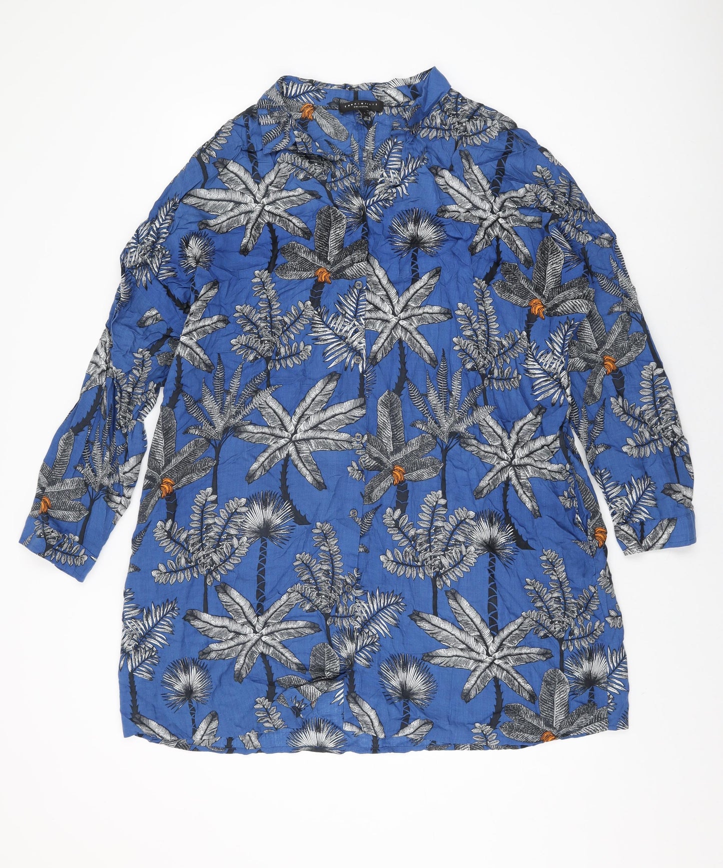NEXT Womens Blue Floral Modal Basic Button-Up Size L Collared