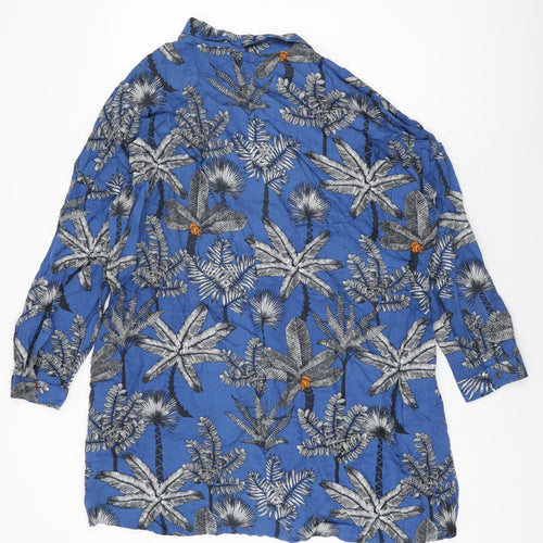 NEXT Womens Blue Floral Modal Basic Button-Up Size L Collared