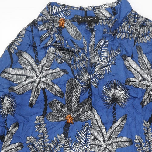 NEXT Womens Blue Floral Modal Basic Button-Up Size L Collared