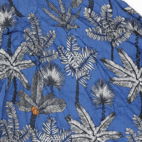 NEXT Womens Blue Floral Modal Basic Button-Up Size L Collared