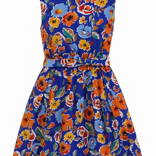 Dickins & Jones Womens Blue Floral Polyester A-Line Size 10 Round Neck Zip