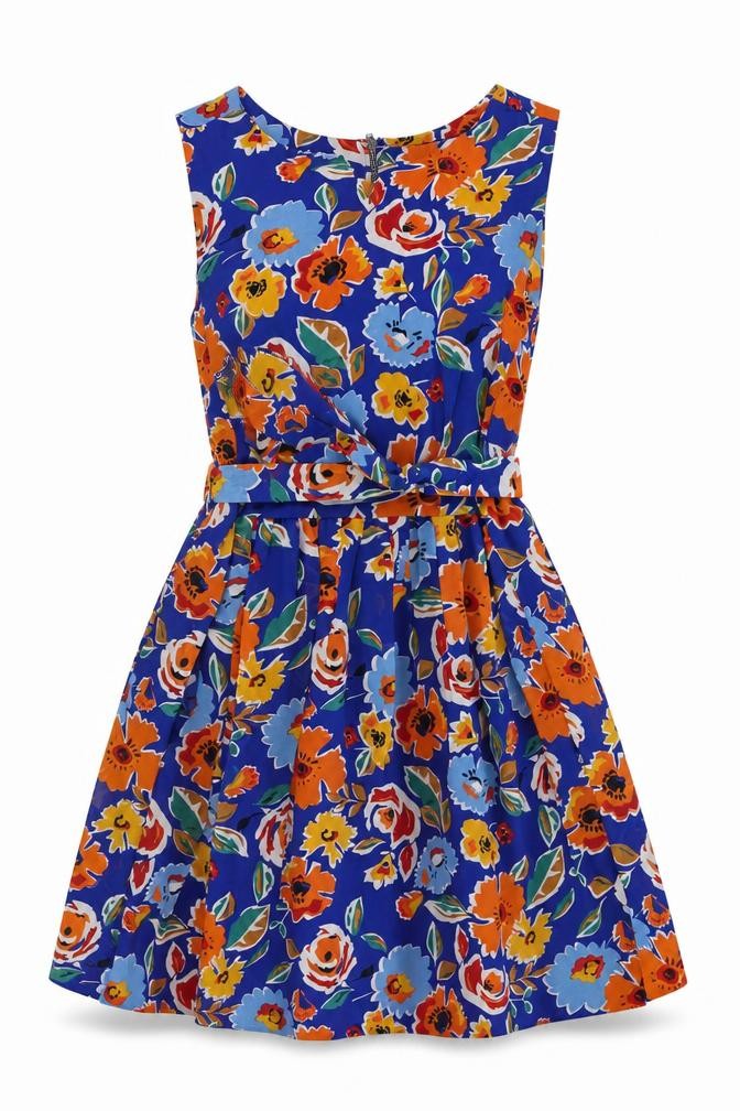 Dickins & Jones Womens Blue Floral Polyester A-Line Size 10 Round Neck Zip