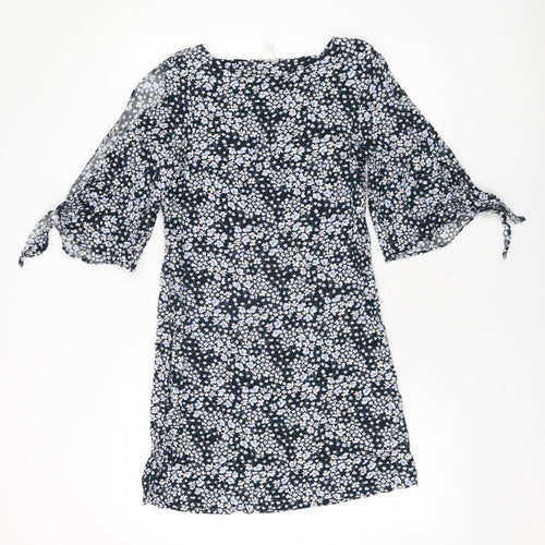 H&M Womens Blue Floral Viscose Shift Size 8 Round Neck Pullover