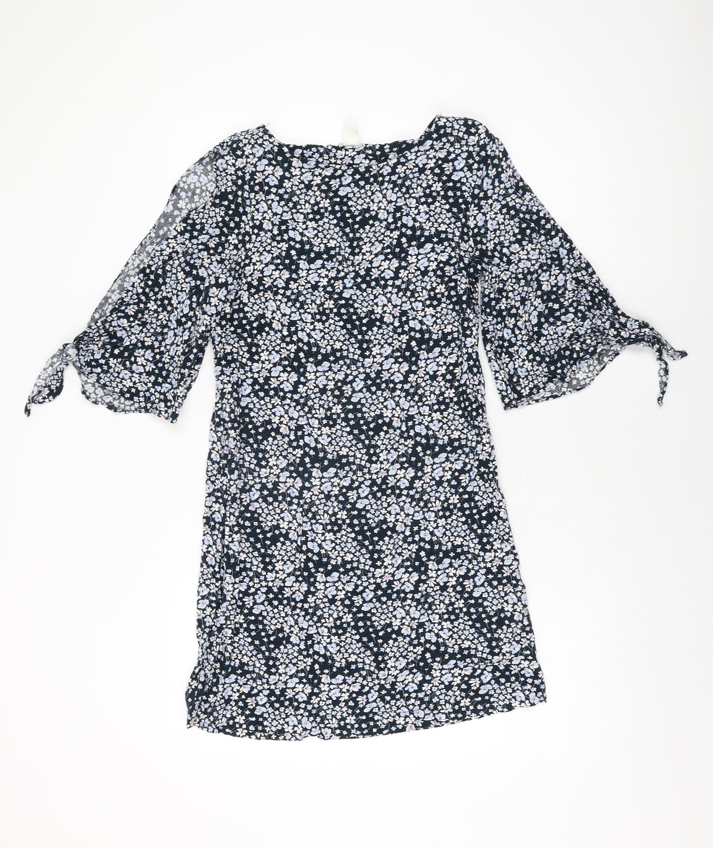 H&M Womens Blue Floral Viscose Shift Size 8 Round Neck Pullover