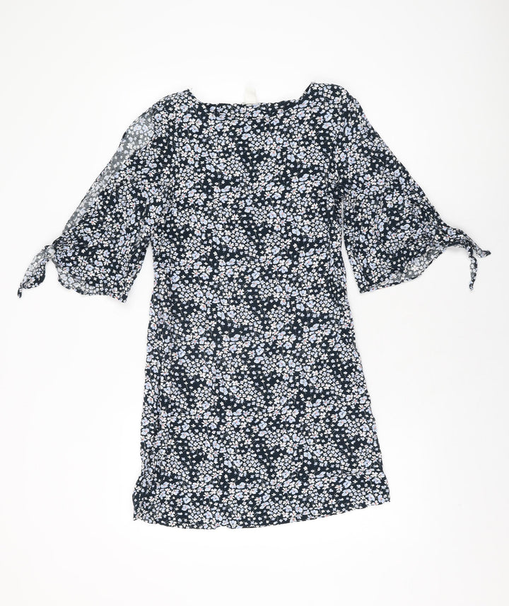 H&M Womens Blue Floral Viscose Shift Size 8 Round Neck Pullover