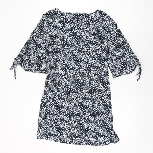 H&M Womens Blue Floral Viscose Shift Size 8 Round Neck Pullover