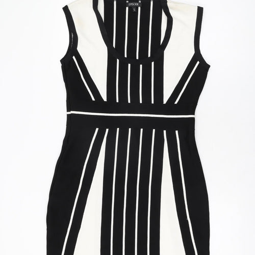 Episode Womens Black Geometric Viscose Bodycon Size M Scoop Neck Pullover