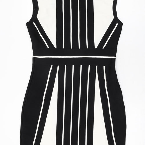 Episode Womens Black Geometric Viscose Bodycon Size M Scoop Neck Pullover