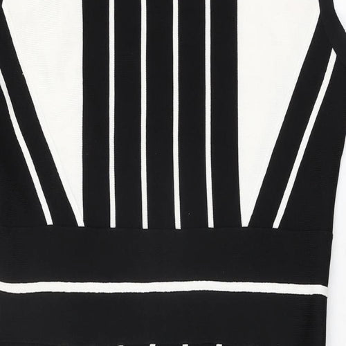 Episode Womens Black Geometric Viscose Bodycon Size M Scoop Neck Pullover