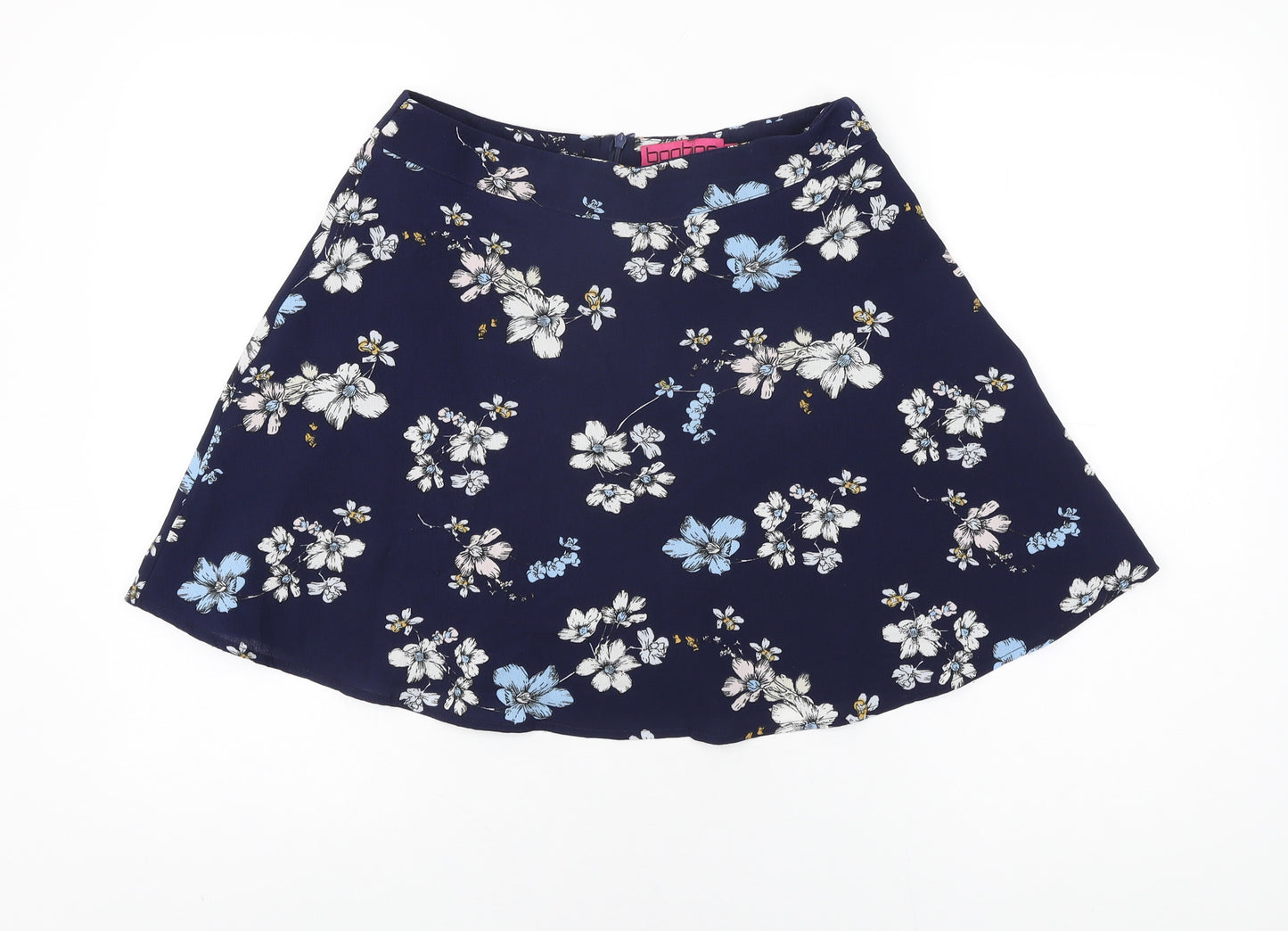 Boohoo Womens Blue Floral Polyester Mini Skirt Size 10 Zip