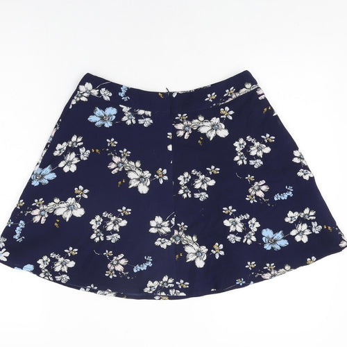 Boohoo Womens Blue Floral Polyester Mini Skirt Size 10 Zip