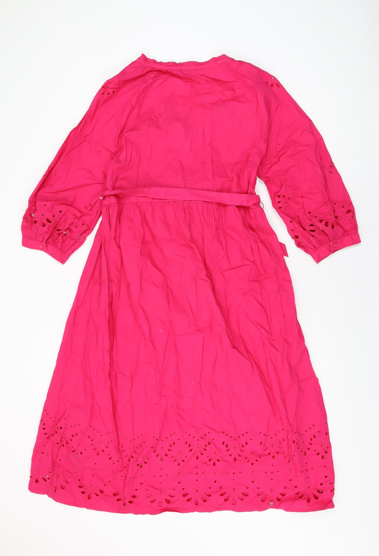 Marks and Spencer Womens Pink Cotton A-Line Size 12 V-Neck Button