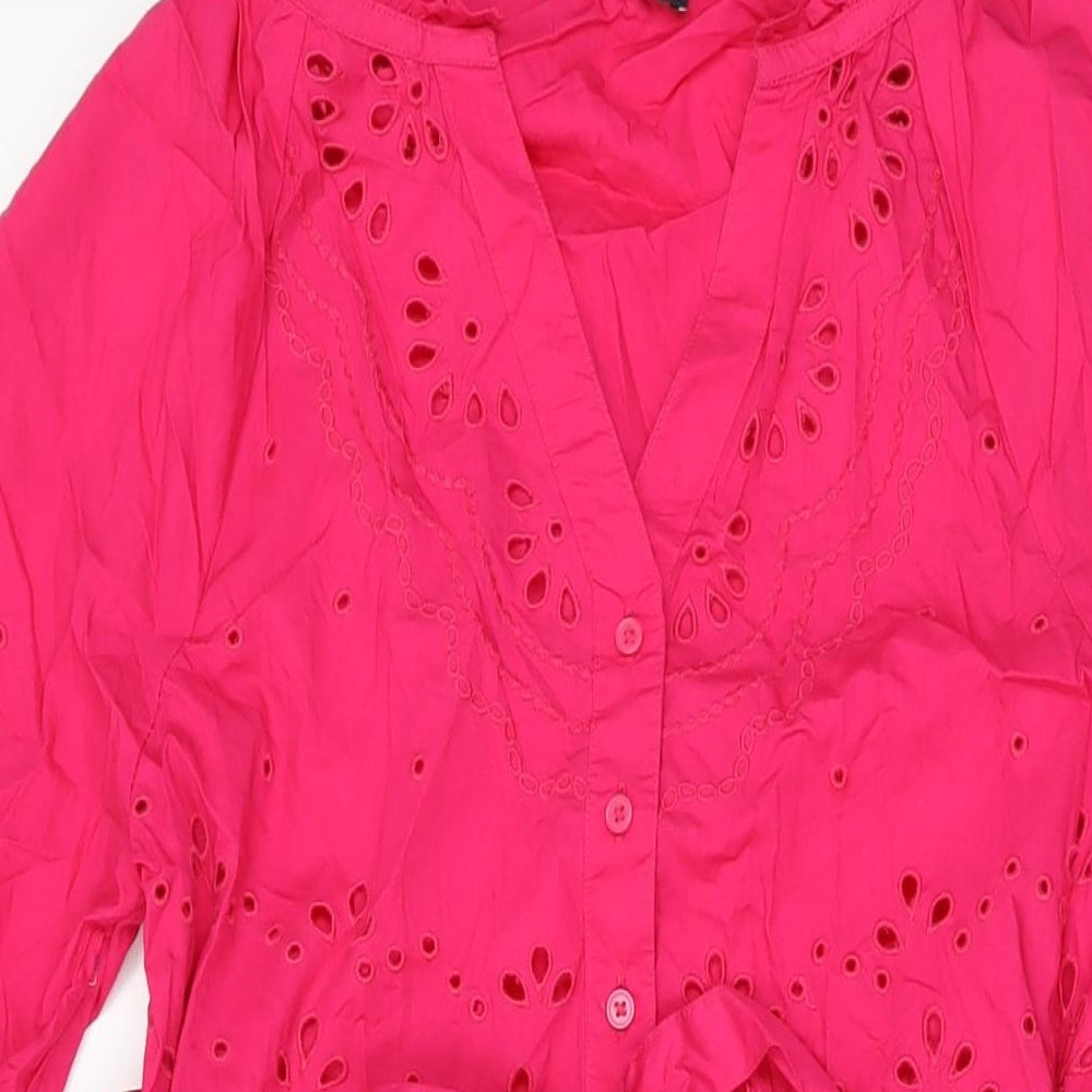 Marks and Spencer Womens Pink Cotton A-Line Size 12 V-Neck Button