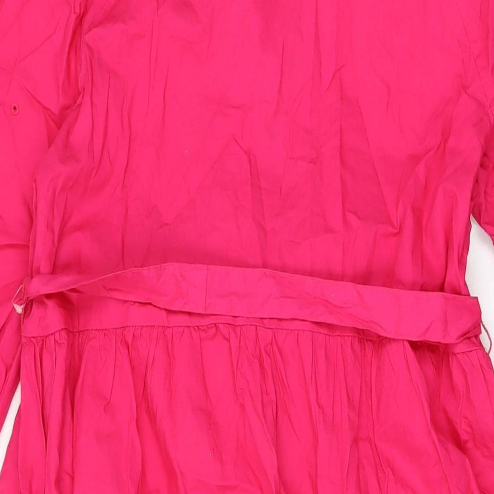 Marks and Spencer Womens Pink Cotton A-Line Size 12 V-Neck Button