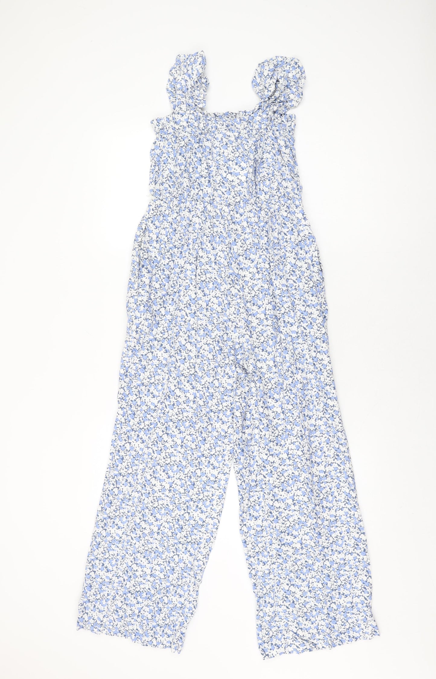 H&M Womens Blue Floral Viscose Jumpsuit One-Piece Size S L25 in Pullover