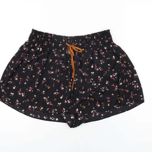 Marks and Spencer Womens Black Floral Polyester Basic Shorts Size 12 L3 in Regular Drawstring