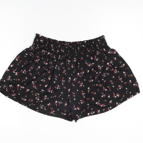 Marks and Spencer Womens Black Floral Polyester Basic Shorts Size 12 L3 in Regular Drawstring