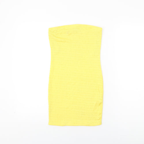 FOREVER 21 Womens Yellow Polyester Bodycon Size S Off the Shoulder Pullover