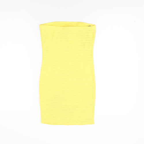 FOREVER 21 Womens Yellow Polyester Bodycon Size S Off the Shoulder Pullover