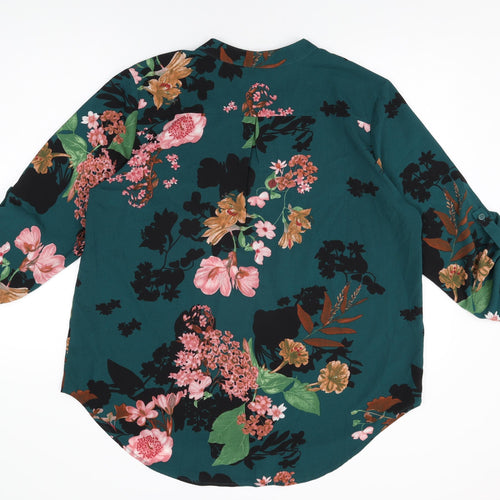Izabel London Womens Green Floral Polyester Basic Blouse Size 18 V-Neck