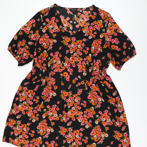 JD Williams Womens Black Floral Polyester A-Line Size 20 V-Neck Pullover