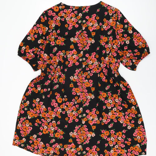 JD Williams Womens Black Floral Polyester A-Line Size 20 V-Neck Pullover