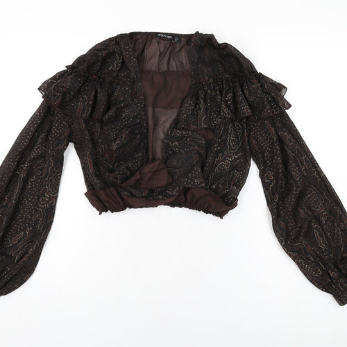 Nasty Gal Womens Black Geometric Polyester Basic Blouse Size 8 V-Neck
