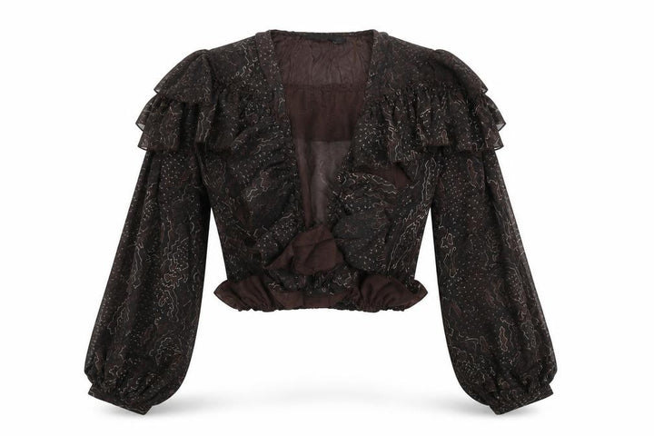Nasty Gal Womens Black Geometric Polyester Basic Blouse Size 8 V-Neck