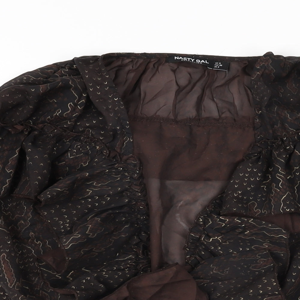 Nasty Gal Womens Black Geometric Polyester Basic Blouse Size 8 V-Neck