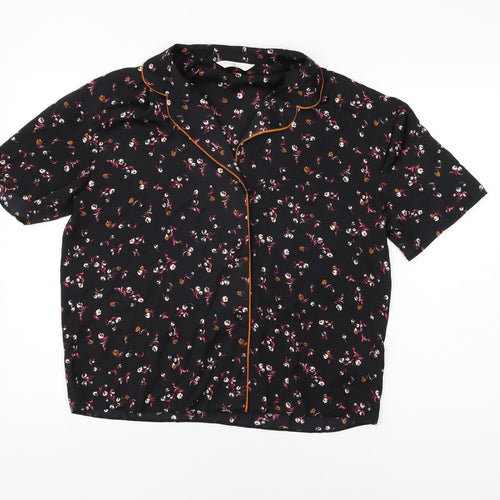 Marks and Spencer Womens Black Floral Polyester Top Pyjama Top Size 12 Button