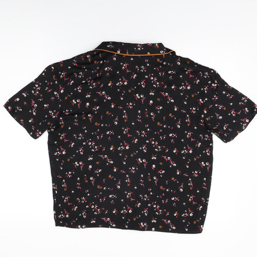 Marks and Spencer Womens Black Floral Polyester Top Pyjama Top Size 12 Button