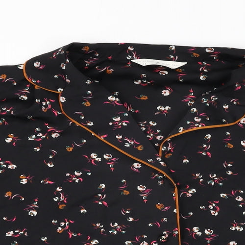 Marks and Spencer Womens Black Floral Polyester Top Pyjama Top Size 12 Button