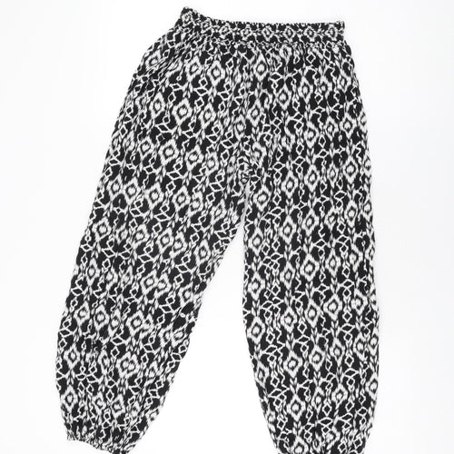 Marks and Spencer Womens Black Geometric Viscose Trousers Size M L24 in Regular