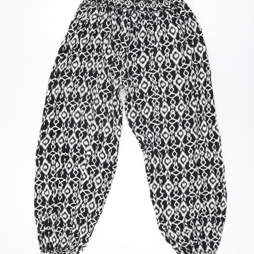 Marks and Spencer Womens Black Geometric Viscose Trousers Size M L24 in Regular