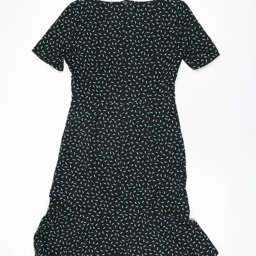 Marks and Spencer Womens Black Geometric Polyester Shift Size 8 Round Neck Zip